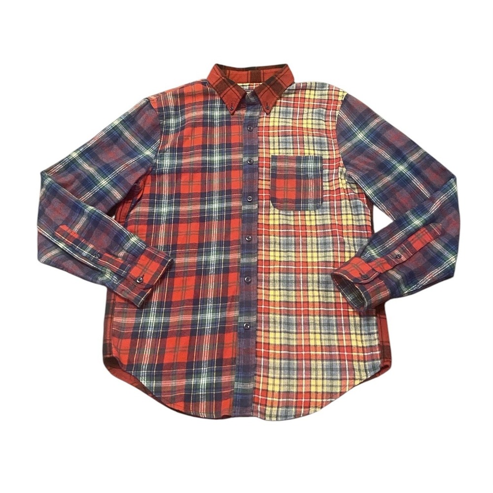 Abercrombie & Fitch Flannel Shirt Mens M Mixed Plaid Red Blue Thick Button Up